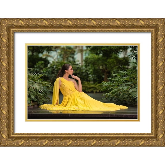 Belal, Ahmad 32x23 Gold Ornate Wood Framed with Double Matting Museum Art Print Titled - Greek Queen In Yellow