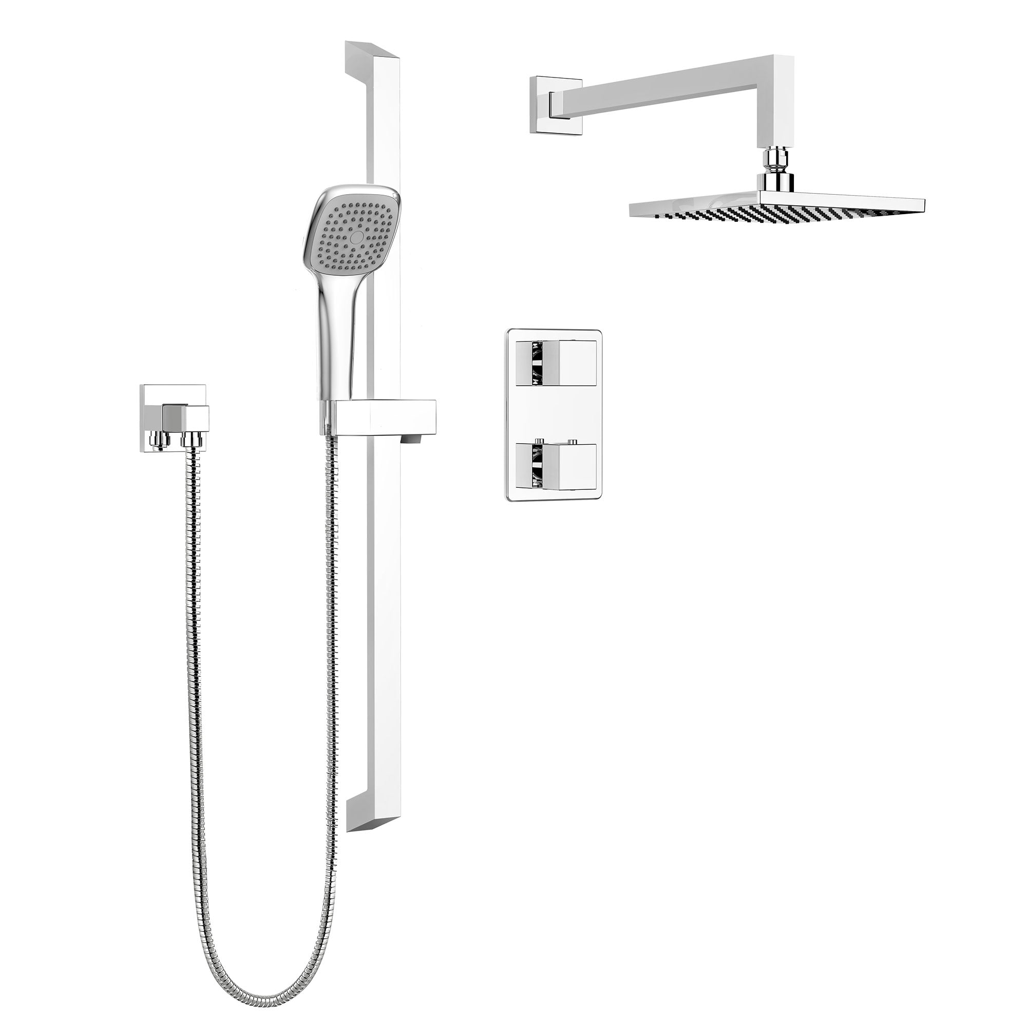Polished Chrome Square Rain Shower System with Handheld