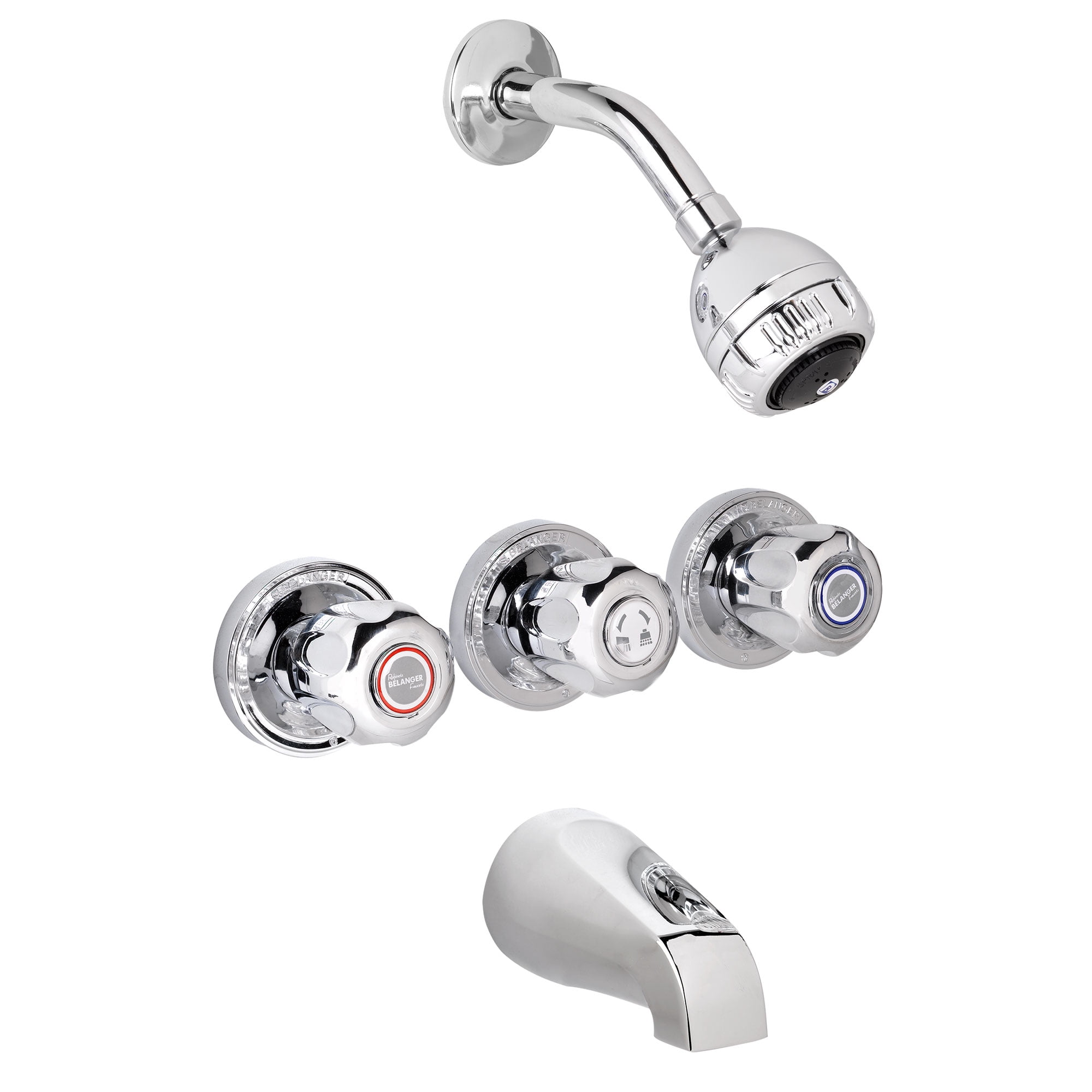 Polished Chrome Wall Mounted Shower Faucet with Three Handles
