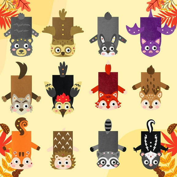 Belanttega 12pcs Woodland Animals Felt Making Kit Autumn Theme Animals Make Your Own Fall Season Scene DIY Craft for Beginner Fox Squirrel Elk Raccoon Hedgehog Owl Bat Wolf Rabbit Material Pack