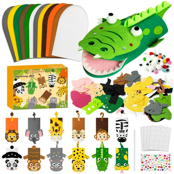 Belanttega 12sets Jungle Animals Puppet Making Kit Lion, Giraffe, Monkey, Elephant, Tiger, Zebra, Crocodile, Leopard, Bear, Rhinoceros, Snake, Panda Hand Puppet Learning Gift