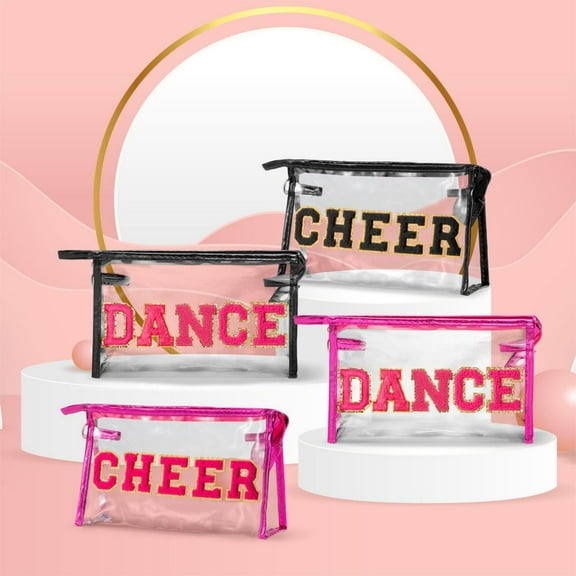 Belanttega 1pcs CHEER Letter Large Transparent Rose Red Cosmetic Bag - Waterproof Portable Travel Makeup Bag Multi-functional Storage Bag Suitable for Small Items, Cosmetics, Wash and Toiletries