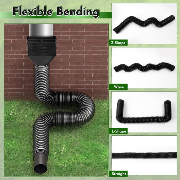 Belanttega 2-Pack Black Adjustable Rain Gutter Extension Pipes Outdoor Downspout Drainage Kit Extends from 21" to 67", Keep Foundation Dry and Your Yard Flood-free