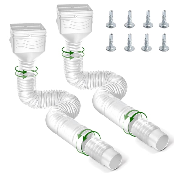 Belanttega 2-Pack White Adjustable Rain Gutter Extension Pipes Outdoor Downspout Drainage Kit Extends From 21 To 67 Inches Keep Your Home's Foundation Dry and Your Yard Flood-free