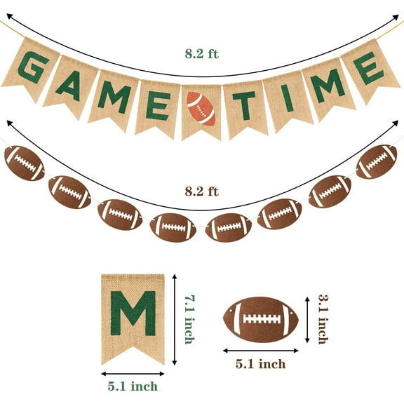 Belanttega 2Pcs Football Game Banners Game Time Hanging Sports Rustic Bunting Flag Photo Props Backdrop Party Decoration For Baby Shower Birthday Party Favor Supplies