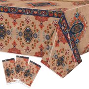 Belanttega 3Pcs Vintage Boho Party Tablecloth - 108 x 54 Inches Plastic Table Cover Disposable Geometric Rustic Farmhouse Table Cloth for Kitchen Picnic Birthday Party Supplies