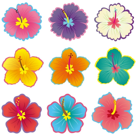 Belanttega 45 Pcs Hawaiian Themed Flower Back to School Luau Hibiscus Flower Cutouts Bulletin Board Decorations Set Creative Wall Decals Art Décor for Classroom School Summer Tropical Birthday Party