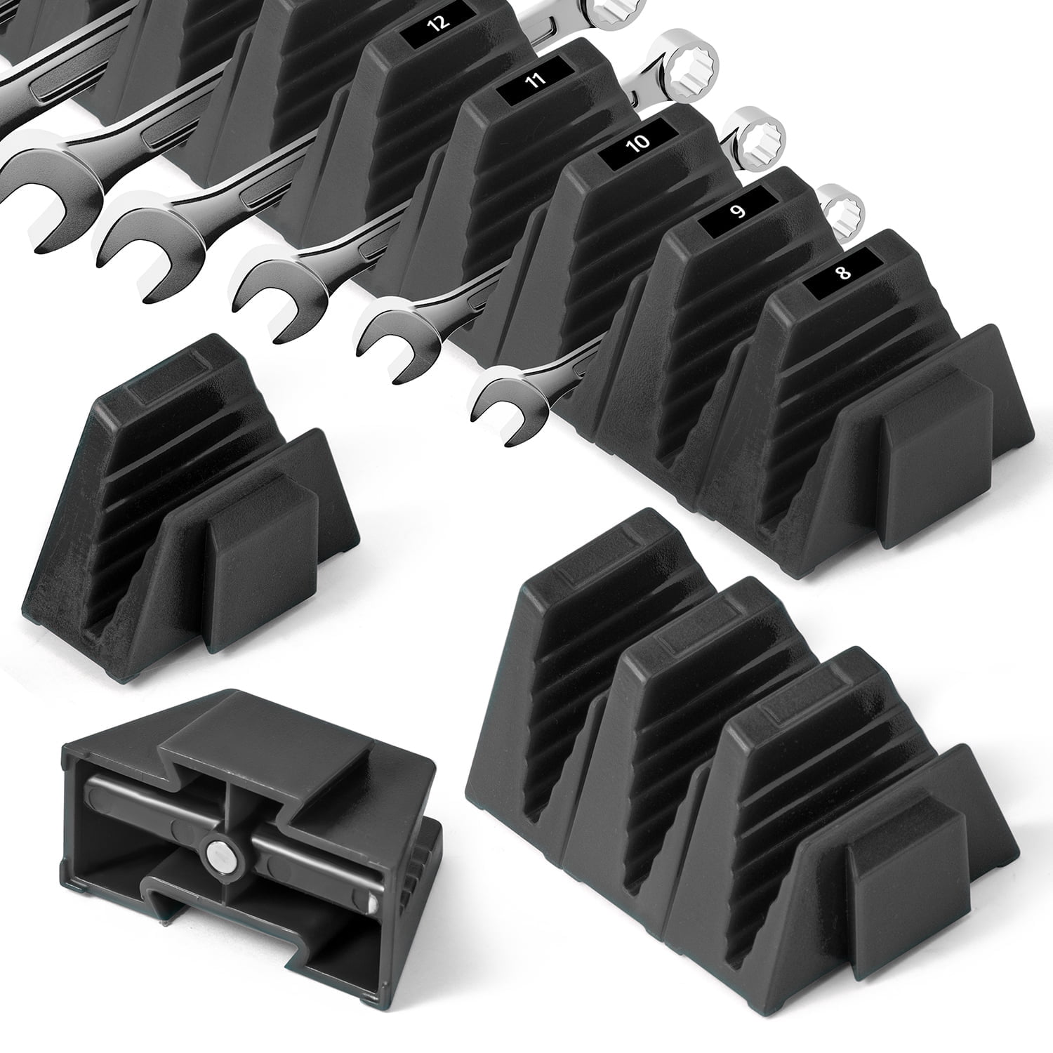 Belanttega 48Pcs Black Wrench Storage Wrench Organizer Set – Modular Tool Storage With Interlocking Clips Adjustable Holder For Wrenches Garage, Workshop, Toolbox (With Magnet)