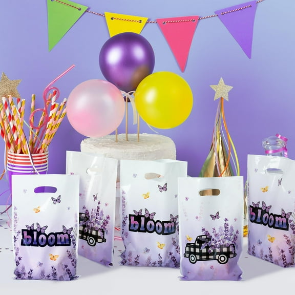 Belanttega 50Pcs Lavender Gift Bags Set Purple Lavender Blooms Favor Bags with Handle for Wedding, Party Favors, Bridal Shower, Baby Shower, Birthday Gifts, Sachets & Aromatherapy Packaging