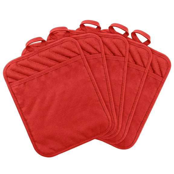 Belanttega 5Pcs Pot Holders with Pocket Cotton Square Red Color Potholders Washable Oven Multipurpose Hot Pad for Daily Kitchen Baking Cooking Heat-Resistant Protective Kitchen Accessory for Table