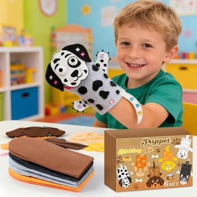 Belanttega 6 Pcs Dog Felt Puppet Making Kit - Includes Dalmatian, Husky Patterns, DIY Handicraft for Beginners, Family Interactive Craft Supplies