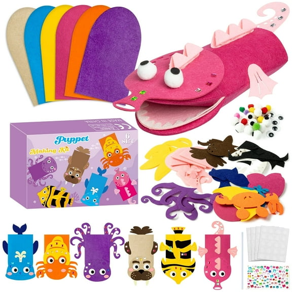 Belanttega 6sets Ocean Animals Puppet Making Kit Octopus Crab Fish Walrus Seahorse Whale Puppets Googly Eyes DIY Under The Sea Animals Hand Puppet Gift Craft Supplies for Beginners