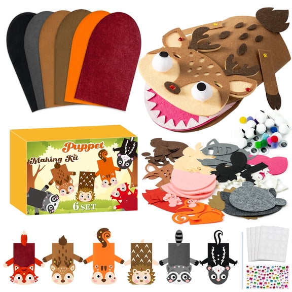 Belanttega 6sets Woodland Animals Puppet Making Kit Foxes, Squirrels, Elk, Raccoons, Hedgehogs, Black Ferret DIY Woodland Animals Hand Puppet Learning Gift for Kids