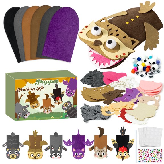 Belanttega 6sets Woodland Animals Puppet Making Kit Owls, Bats, Wolves, Rabbits, Black Bears, Woodpeckers DIY Woodland Animals Hand Puppet School Activity