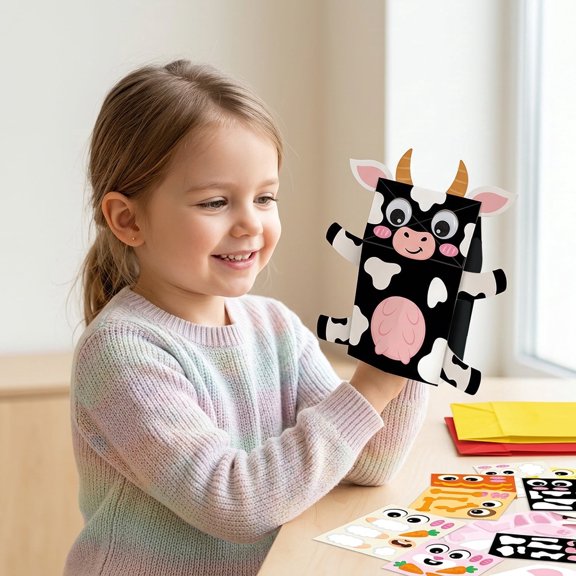 Belanttega 9 pcs Farm Animal Paper Puppet Bag Set with Cow, Dog, Rabbit, Sheep, Duck & Pig, Party DIY Craft Handmade Activity Family Interactive Kit