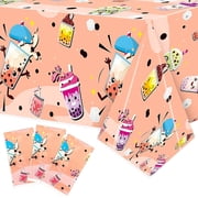 Belanttega Bubble Tea Tablecloth 3-Piece Set, Cute Boba Themed Party Decorations with Drink Pattern Table Cover for Birthday Dining Decor