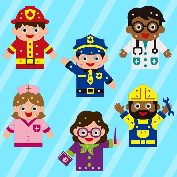 Belanttega Career Theme Hand Puppet Making Kit - DIY Felt Sock Puppet Set with Sticker Eyes & Fluffy Balls DIY Felt Material Kit Family Interactive Supplies for Creative Activity