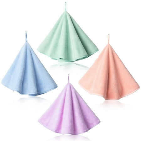 Belanttega Coral Fleece Round Hand Towels Set of 4 with Hanging Loop Easy To Hang on The Wall Pastel Color Kitchen Supplies for Drying Hands Home Towels, Machine Washable