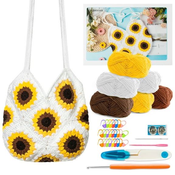 Belanttega Crochet Kit for Beginners, Sunflower Handbag Crochet Starter Kit DIY Shoulder Bag Crochet Craft Complete Material Pack with Step-by-Step Instruction & Video Tutorial