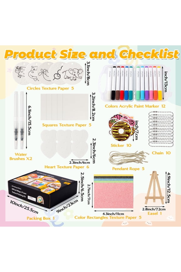 DIY Magic Foam Texture Painting Kit - Handmade Art Making Set with Colorful Foam Board Markers Chains Stickers Make Your Own Keychains Bag Pendants School Classroom Activity