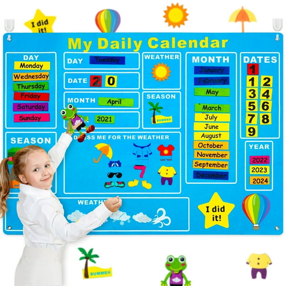 Belanttega My Daily Calendar Felt Board Day Month Season Schedule Time Plan Chart Early Education Good Habits for Children Family Interactive Game Play Kit Wall Hanging Gift