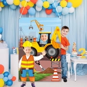 Belanttega Digger Face Banner Excavator Face Cutout Poster - Construction Theme Face Frame Photo Booth Prop for Birthday Parties, Graduation, Boys' Events & Group Photos