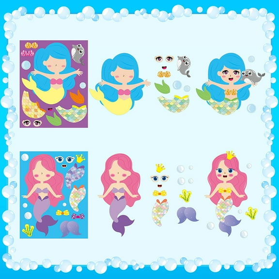 Belanttega Mermaid Face Stickers Party Make a Cute DIY Face Sticker Sheets, Make Your Own Summer Colorful Stickers Games, Sweet Party Party Favors for Wall Decoration