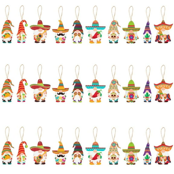Belanttega Mexican Festival Elf Wooden Pendant 31 Pieces Set - Traditional Craft Ornaments Decorations Must-have Mexican Holiday Celebrations, Birthday Party Home Decor Ideal Gifts