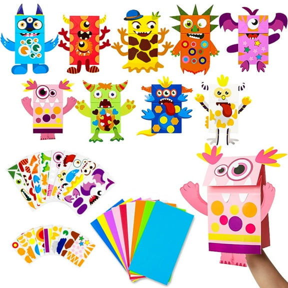 Belanttega Monster Paper Bag Hand Puppet 9-Piece Set  Fun Hand Puppet Craft Kit Creative Role Play Game  Storytelling Props for Parties, Classrooms, Family Interactions