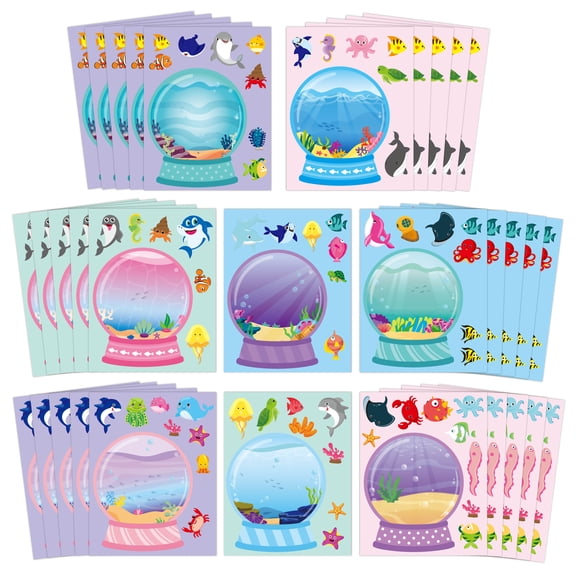 Belanttega Ocean Animal Crystal Ball Scene Face Sticker Gift Set - 40 Pcs Underwater Themed Face Tickers For Parties, Festivals, Classroom DIY Activity Photo Shoot Accessories