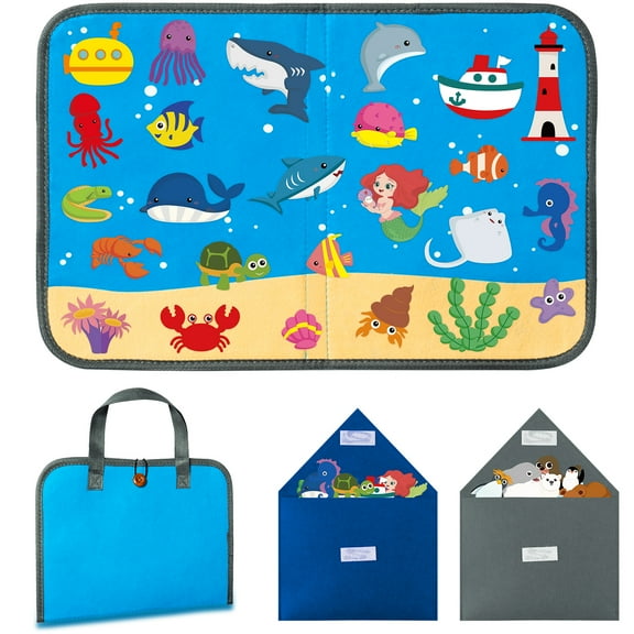 Belanttega Portable Marine Polar Animal Felt Busy Board 2-piece Set for Family Interaction Back-to-school Party Gifts Whale Sharks Mermaids Make Your Own Underwater World Arctic Antarctic Animals