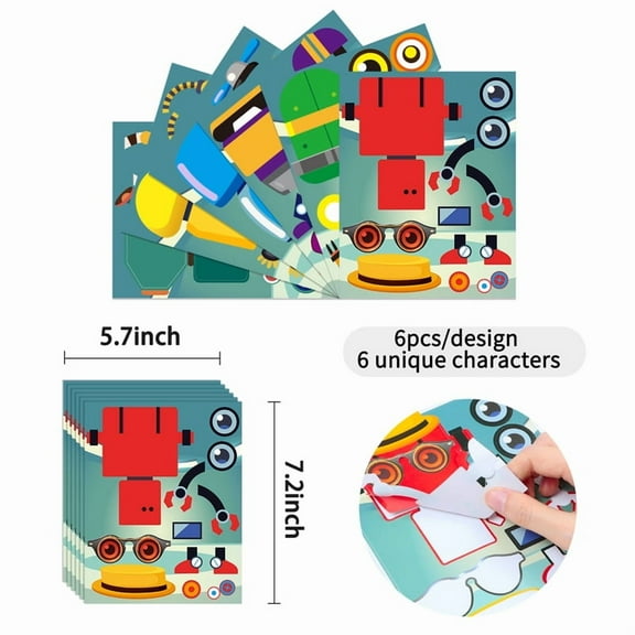 Belanttega Robot Face Stickers 36-Piece Set Home Decor Aesthetic Wall Stickers Make Your Own Robot Face Stickers Family Interactive Kit Exercise Hands-On Skills Water Bottle Decorative Stickers