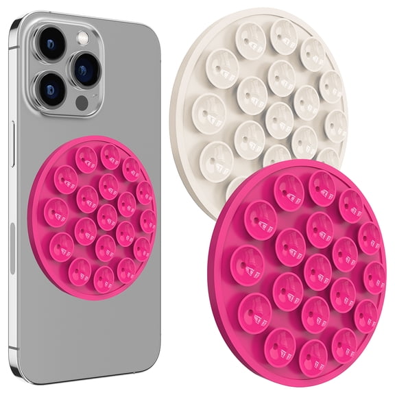Belanttega Suction Cup Phone Holder Set - 2Pcs Pink White Strong Magnetic Suction Mobile Phone Holder Hands-Free Stand for Selfies, Video, Mirror Shower Suction Cup Mount Free Up Your Hands