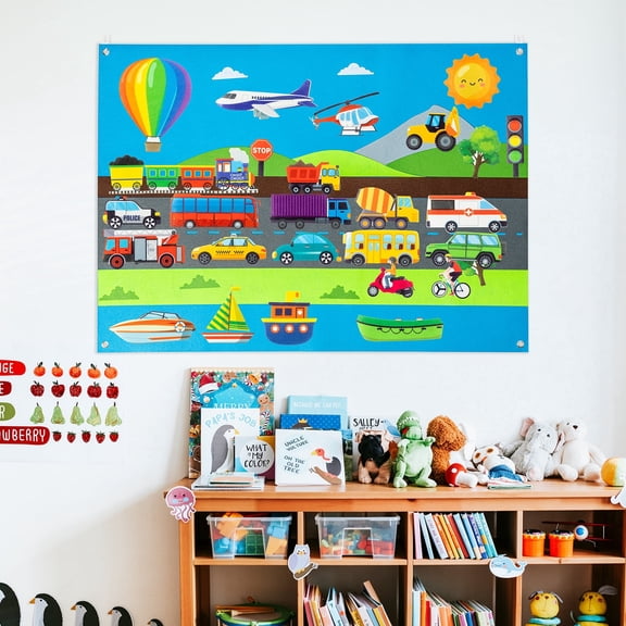 Belanttega Vehicle Felt Story Board Set Transportation Interactive Felt Board for Classroom Teaching, Storytelling & Quiet Play, Educational Toy