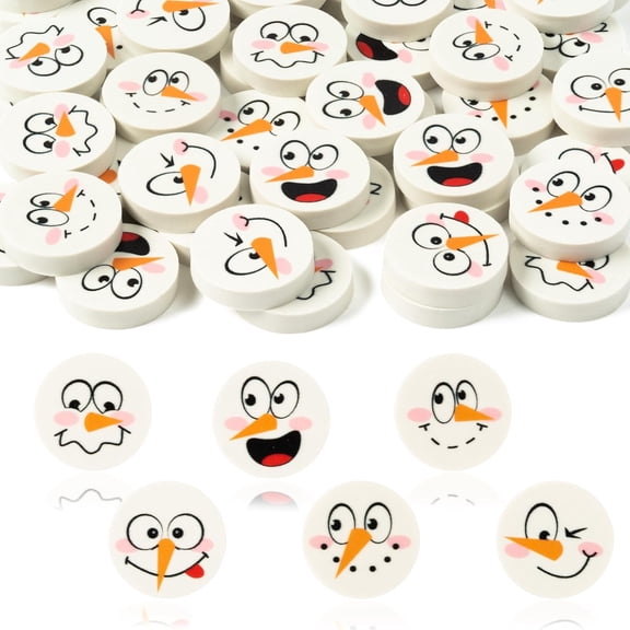 Belanttega Winter Snowman Face Eraser Set – Learning Stationery Set 6 Design 60 Pcs Snow Man Theme Party Favor Gift Bag Filling Item Teacher Reward