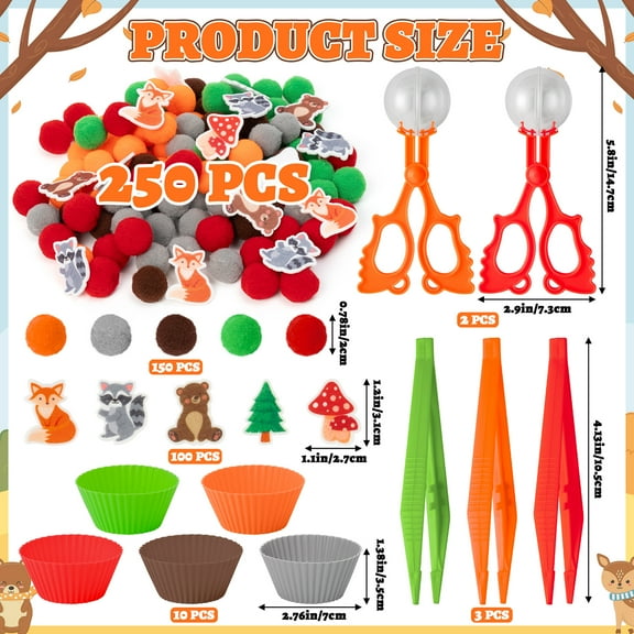 Belanttega Woodland Animals Counting Sorting Sensory Bin Filler Set  Animals Pompoms Felt Math Toys For Learning Activities Exercise Ability Distinguish Count Family Interactive Kit