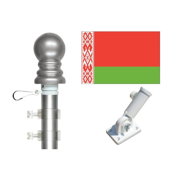 Belarus 3'x5' Flag and Spinner Flagpole Set, Includes Flag, 6' Spinner Pole and Bracket