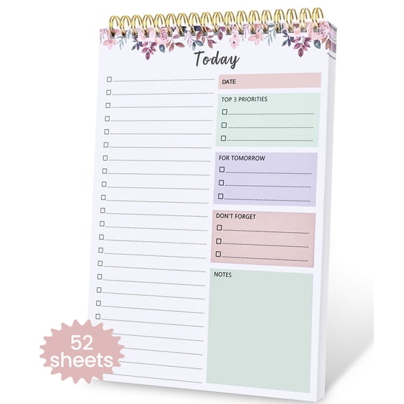 CICPAP Undated Daily To Do List Notepad, Time Management Goal Planner Notebook, Spiral Task Checklist Organizer, Priority Planner with Notes & Reminders, 52 Sheets, Work Office Home School
