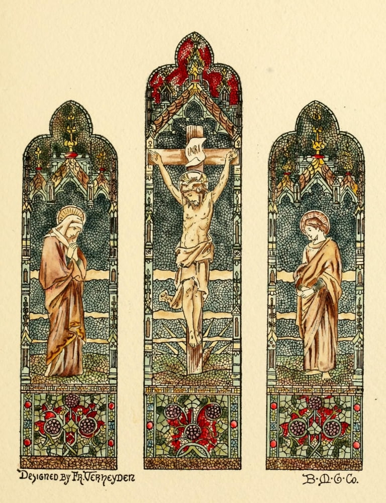Belcher Mosaic Glass 1886 Christ on Cross stained glass Canvas Art - Fr Verheyden (18 x 24)