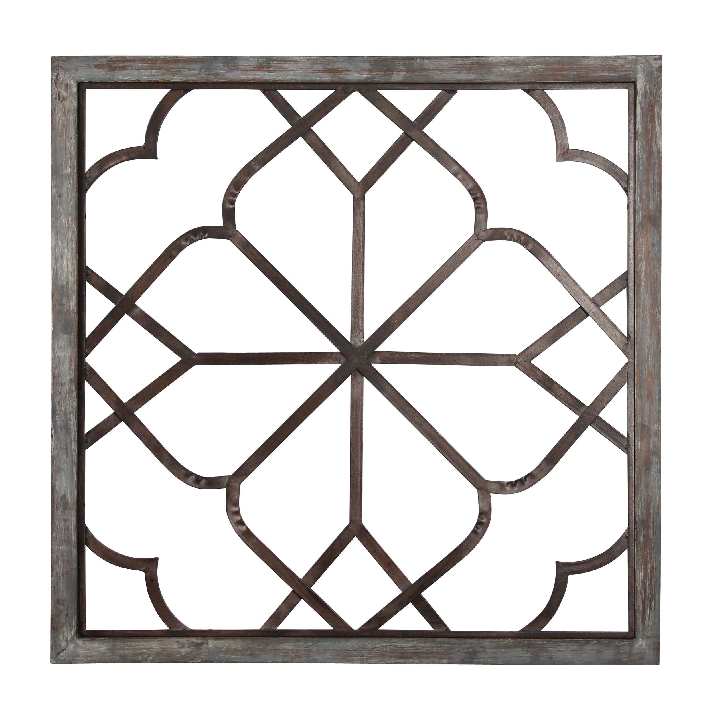 Belden 36" Distressed Cream Wood and Iron Abstract Wall Sculpture