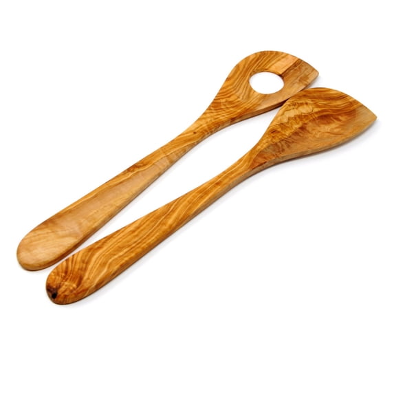 BeldiNest Set of 2 Wooden Spoons- Olive Wood Risotto Spoon and Corner Cooking Spoon -12"