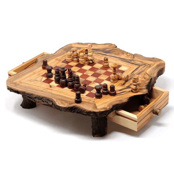 Beldinest Rustic Red Olive Wood Chess Set- Luxury Edition
