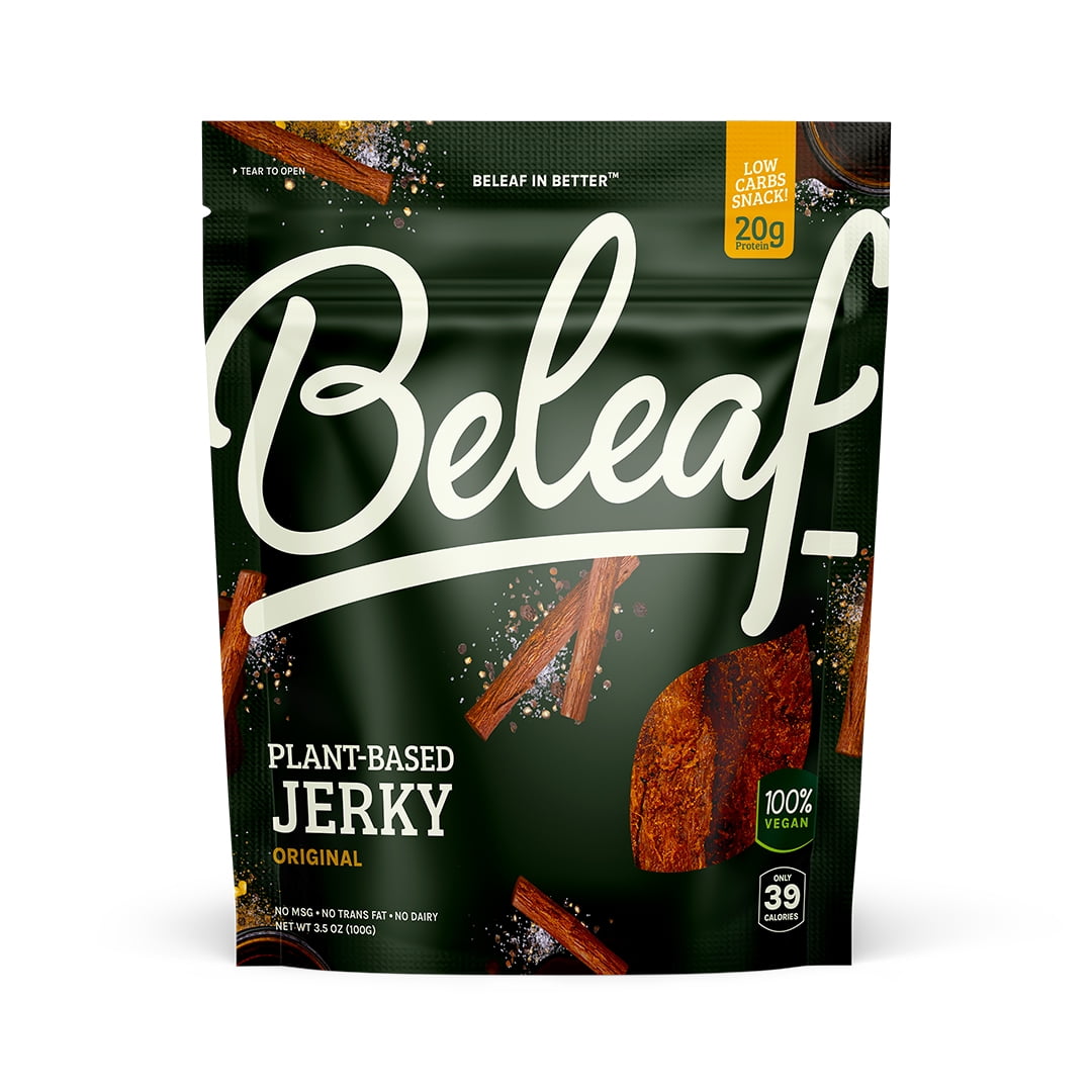 Beleaf Original Plant-Based Jerky: High-Protein Snack Healthy and Flavorful Vegan Jerky for On-the-Go Energy Tasty Meatless, Vegetarian Meat Alternative 3.5oz