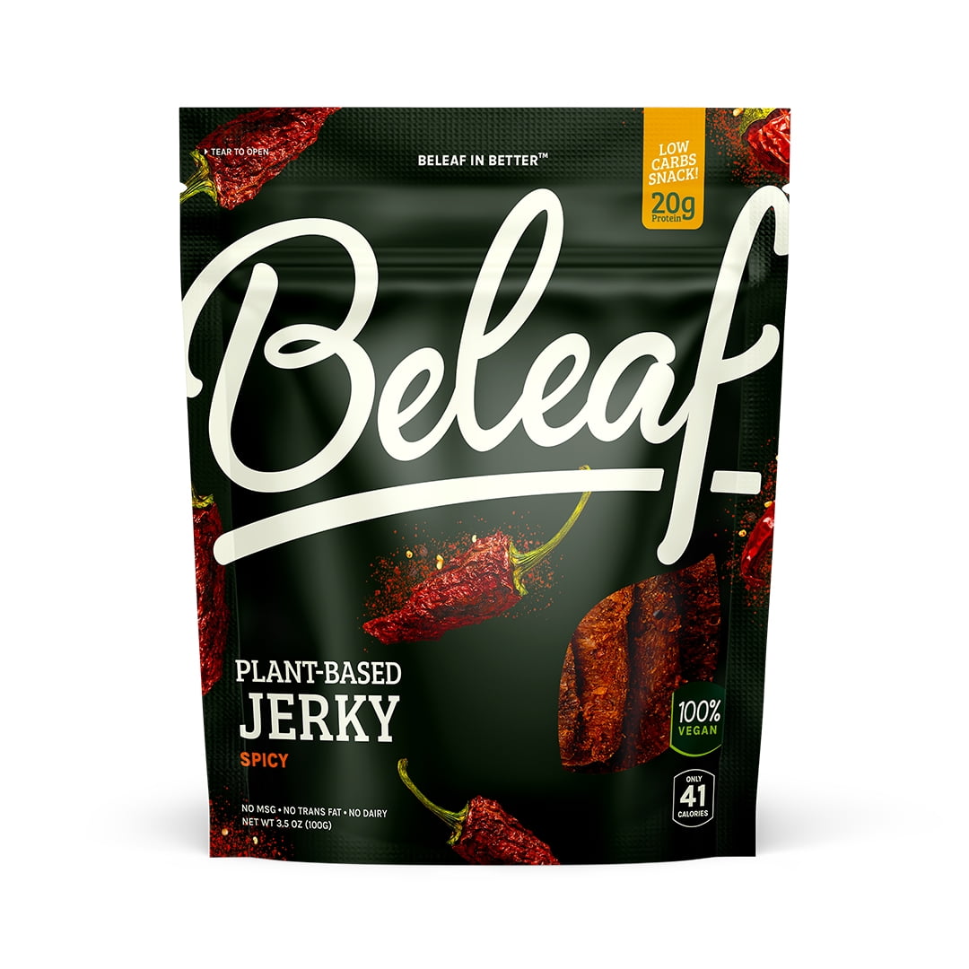 Beleaf Spicy Plant-Based Jerky: High-Protein Snack Healthy and Flavorful Vegan Jerky for On-the-Go Energy Tasty Meatless, Vegetarian Meat Alternative 3.5oz