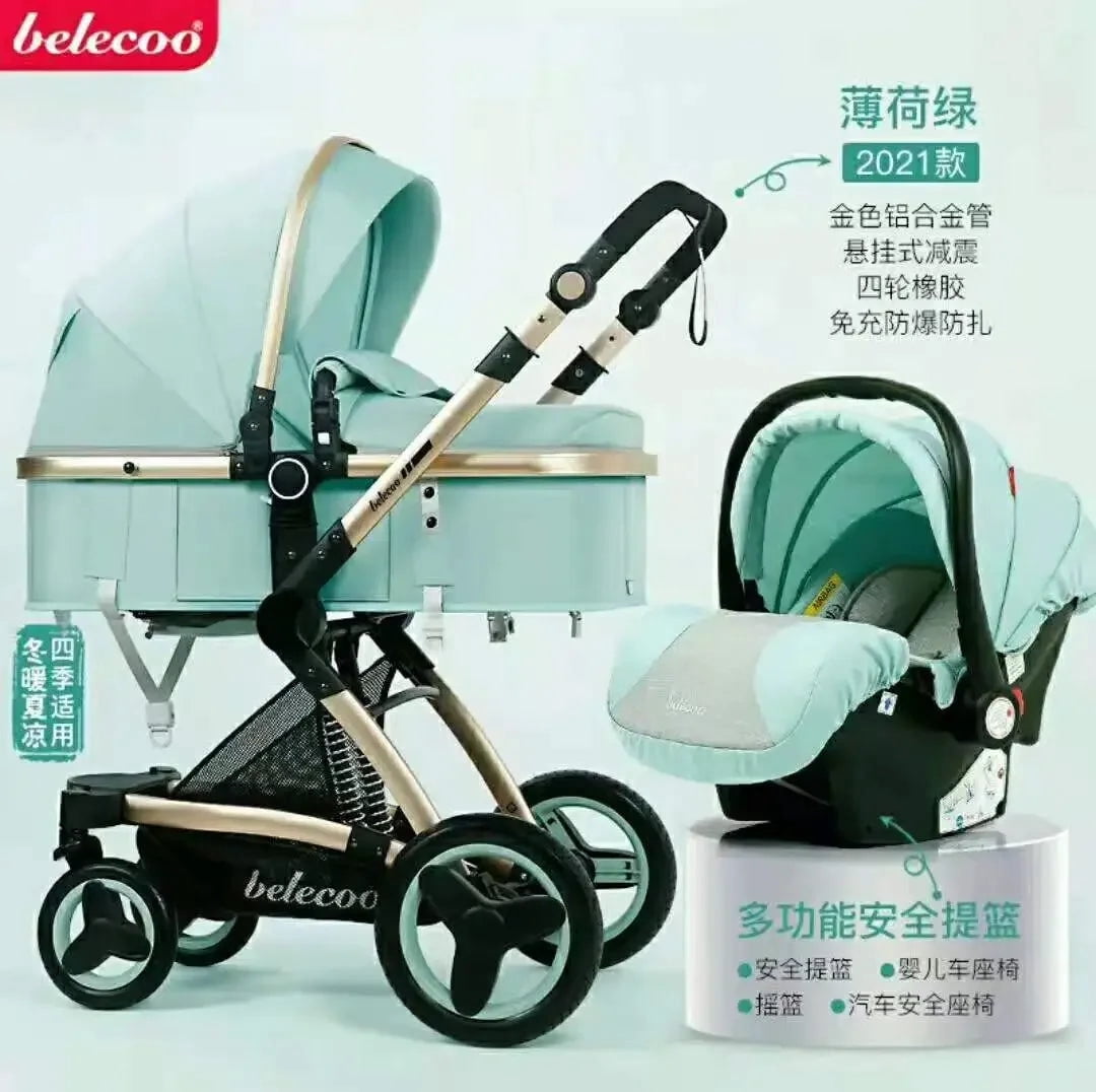 Belecoo High Landscape Baby Stroller Carrying Basket Can Sit Lie Down