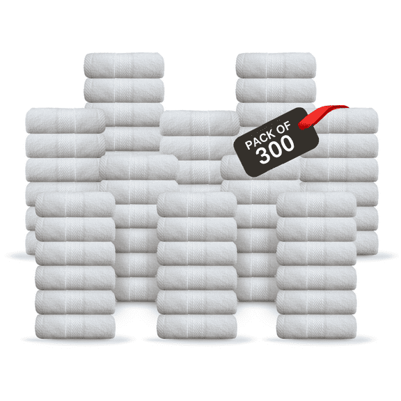 Belem Exclusive Brick Design Washcloths Bulk – 13x13 Pack of 300 – 2-Ply 100% Combed Cotton 600 GSM – Ultra-Soft, Lightweight, Highly Absorbent – White face towels for Hotels, Spas, Gym & Resorts