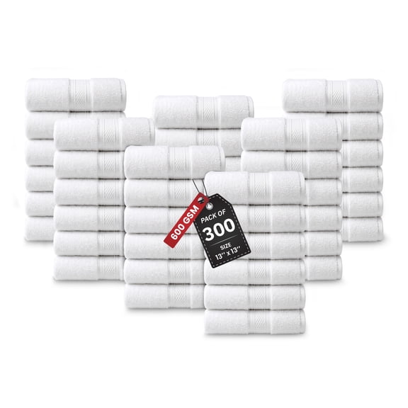 Belem Exclusive Brick Design Washcloths Bulk – 13x13 Pack of 300 – 2-Ply 100% Combed Cotton 600 GSM – Ultra-Soft, Lightweight, Highly Absorbent – White face towels for Hotels, Spas, Gym & Resorts