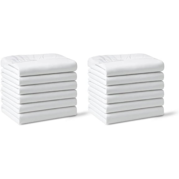 Belem King Fitted Sheets - Pack of 12 - Shrinkage & Fade Resistant Hotel Top Sheets - Soft Brushed Microfiber Fabric - Bulk Sheets for Hotels, Airbnb & Vacation Rentals