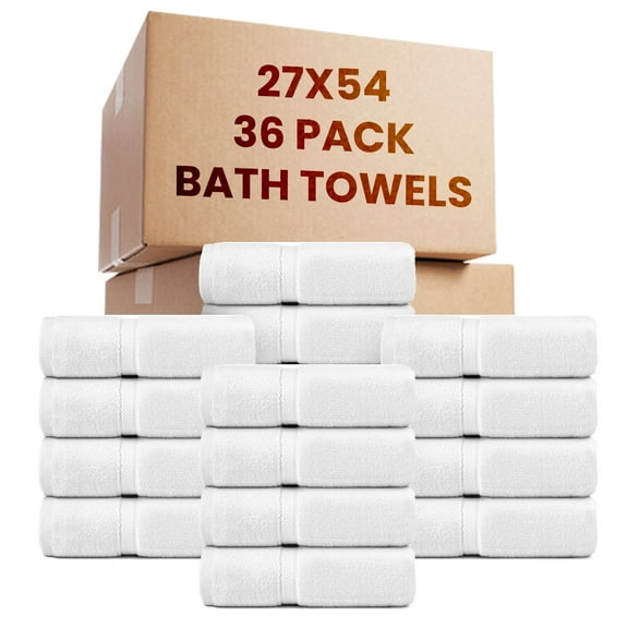 Belem Luxury Hotel Bath Towels, 100% Cotton, Quick Dry, Highly Absorbent, Pack of 36, White, 27x54 Inches