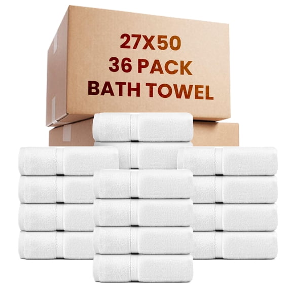Mikado Premium Hotel Bath Towels Bulk 27x54 - Pack of 36 100% Cotton - Quick Dry, Highly Absorbent White Towels for Hotels, Spa, Salon, Gym & Resorts - Bulk Wholesale Pack for Commercial Use